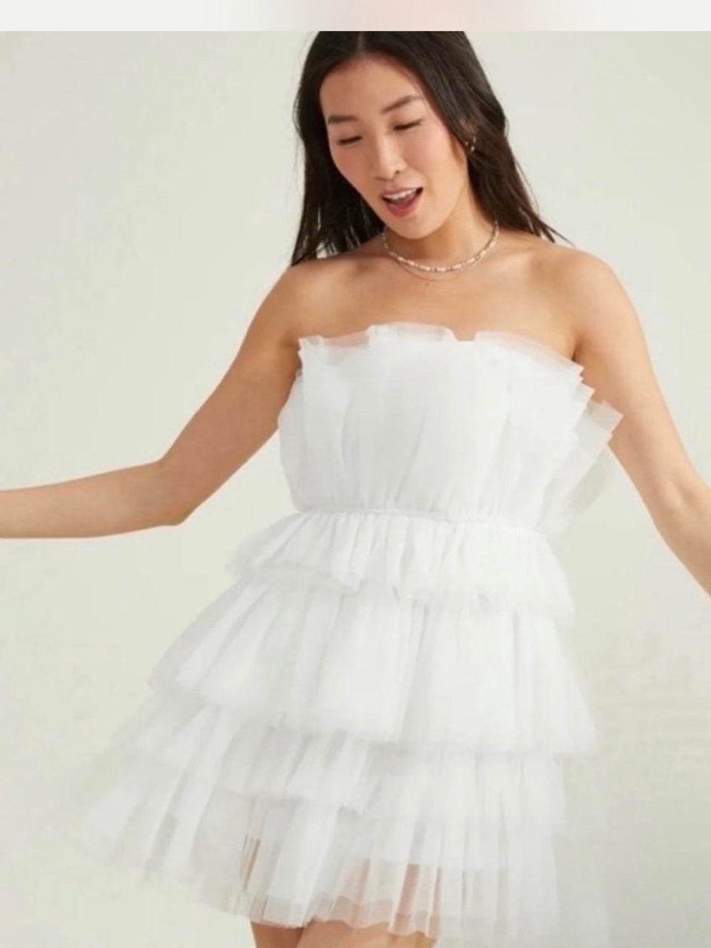Alterd State Strapless White Tiered Tulle Mini Dress size XS